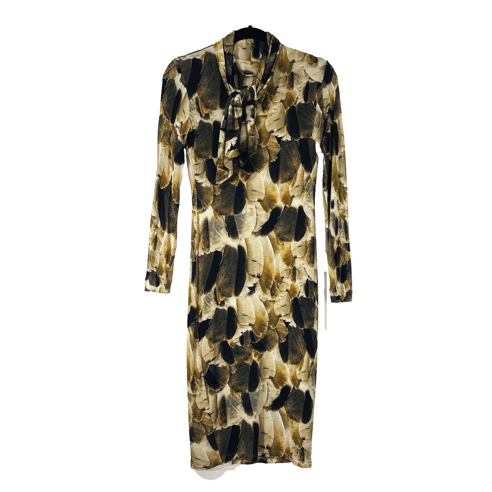 Isabel De Pedro Wool Blend Feather Leaf Print Midi Dress 8